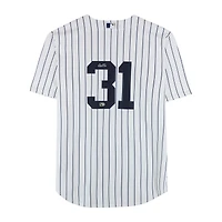 Maillot réplique Nike blanc à rayures, autographié par Cam Schlittler des Yankees de New York