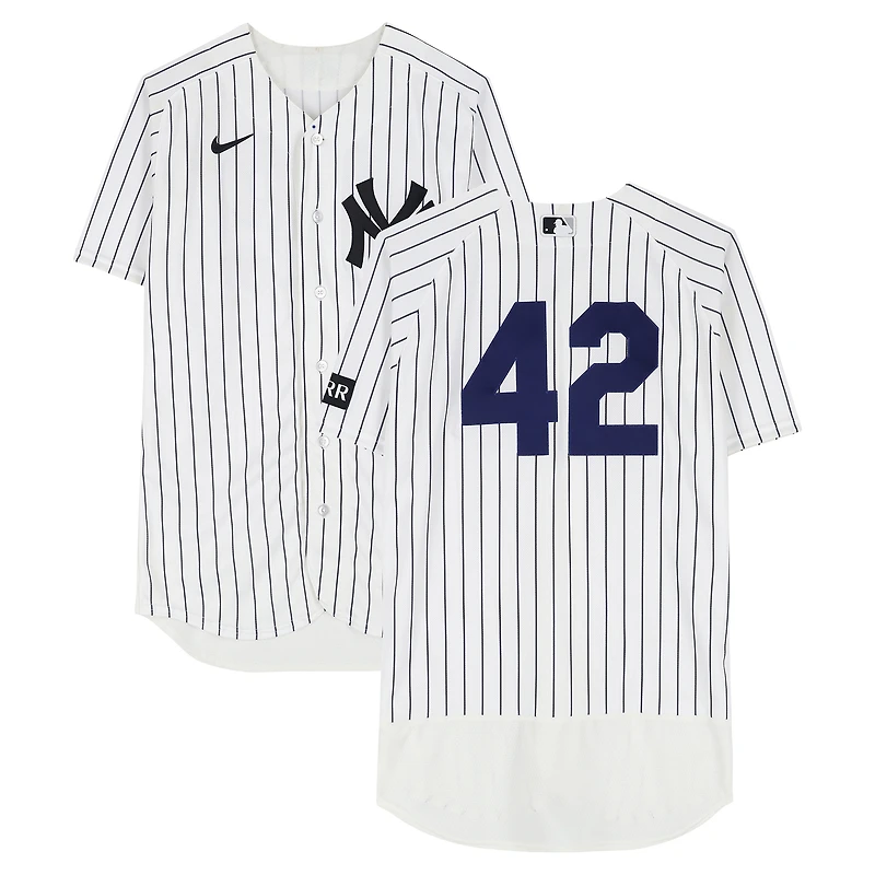 Camilo Doval New York Yankees Player-Worn #42 White Pinstripe Jersey vs. Los Angeles Angels on April 15, 2026 - Jackie Robinson Day