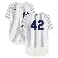 Camilo Doval New York Yankees Player-Worn #42 White Pinstripe Jersey vs. Los Angeles Angels on April 15, 2026 - Jackie Robinson Day