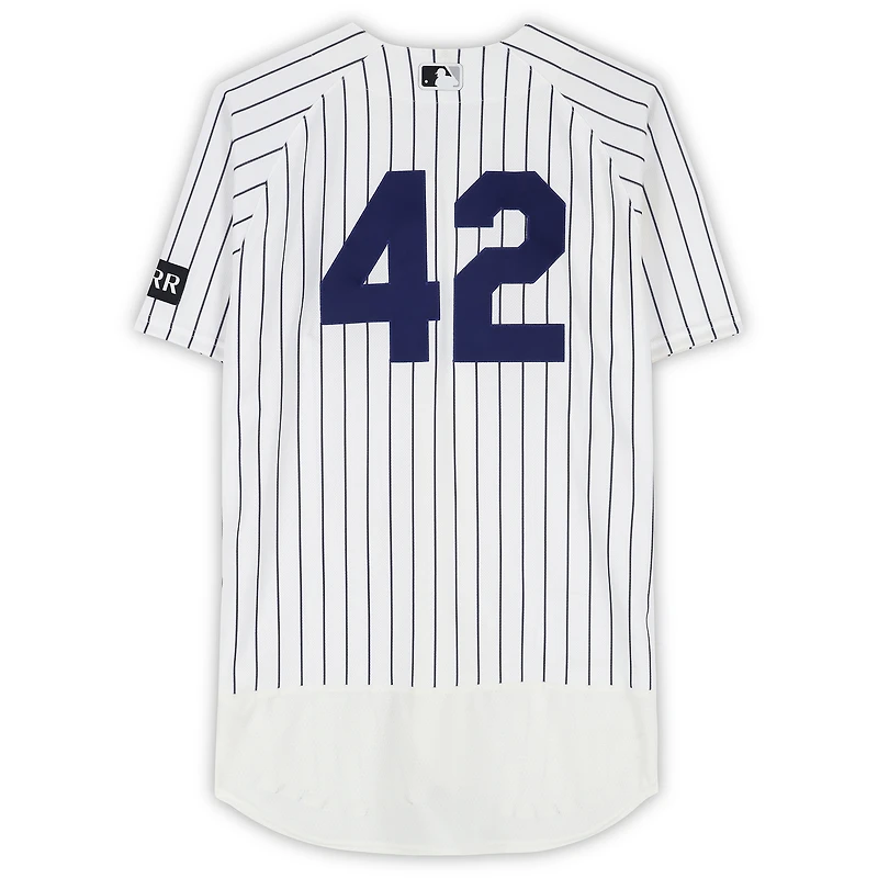 Camilo Doval New York Yankees Player-Worn #42 White Pinstripe Jersey vs. Los Angeles Angels on April 15, 2026 - Jackie Robinson Day