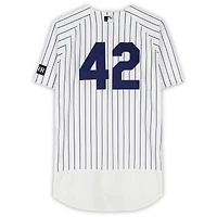 Camilo Doval New York Yankees Player-Worn #42 White Pinstripe Jersey vs. Los Angeles Angels on April 15, 2026 - Jackie Robinson Day