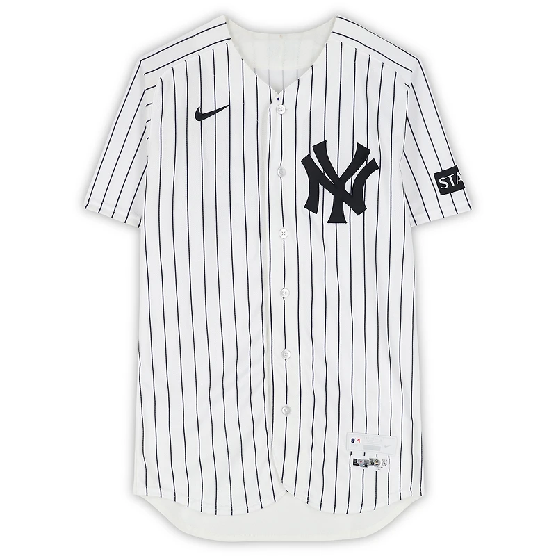 Camilo Doval New York Yankees Player-Worn #42 White Pinstripe Jersey vs. Los Angeles Angels on April 15, 2026 - Jackie Robinson Day