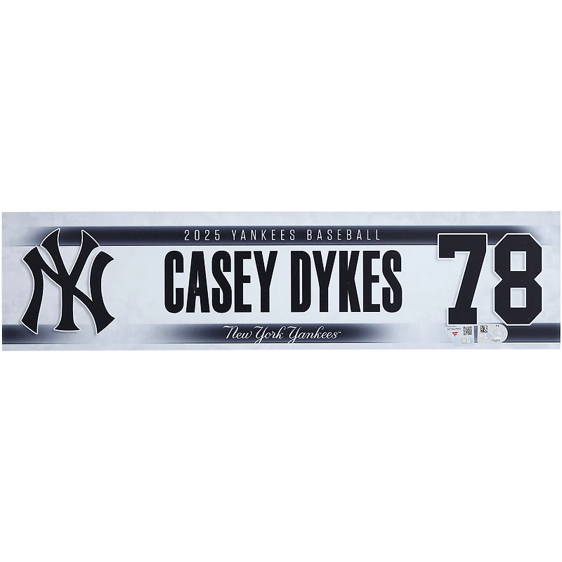Casey Dykes New York Yankees Player-Issued #78 Nameplate from the 2025 MLB Postseason
