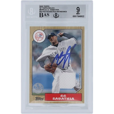 CC Sabathia New York Yankees Autographed 2022 Topps '87 Topps White Jersey Relic #87R-CS Beckett Fanatics Witnessed Authenticated 9/10 Card