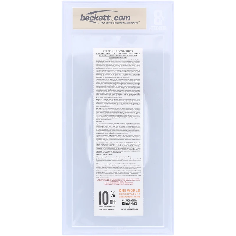 CC Sabathia New York Yankees Autographed Beckett Fanatics Witnessed Authenticated Ticket from August 12