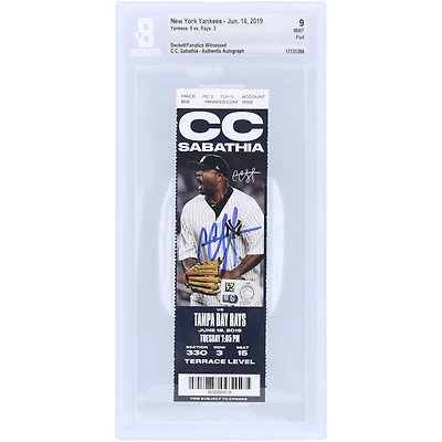CC Sabathia New York Yankees Autographed Beckett Fanatics Witnessed Authenticated 9 Ticket from June 18, 2019