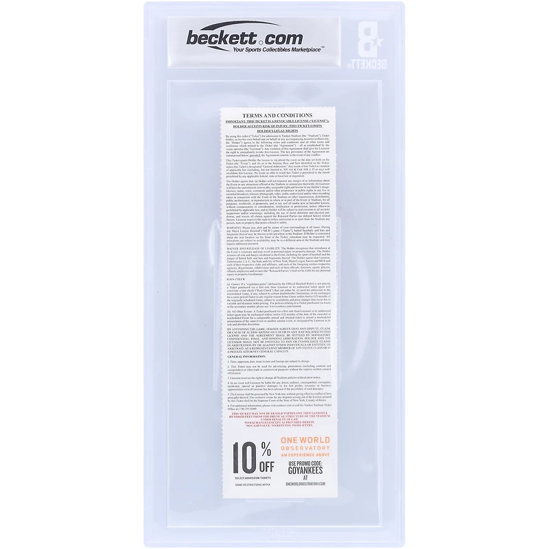 CC Sabathia New York Yankees Autographed Beckett Fanatics Witnessed Authenticated Ticket from September 4
