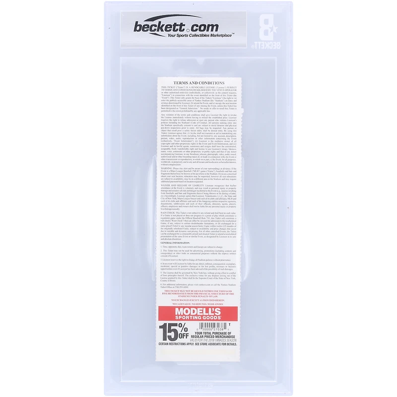 CC Sabathia New York Yankees Autographed Beckett Fanatics Witnessed Authenticated Ticket from June 17, 2018