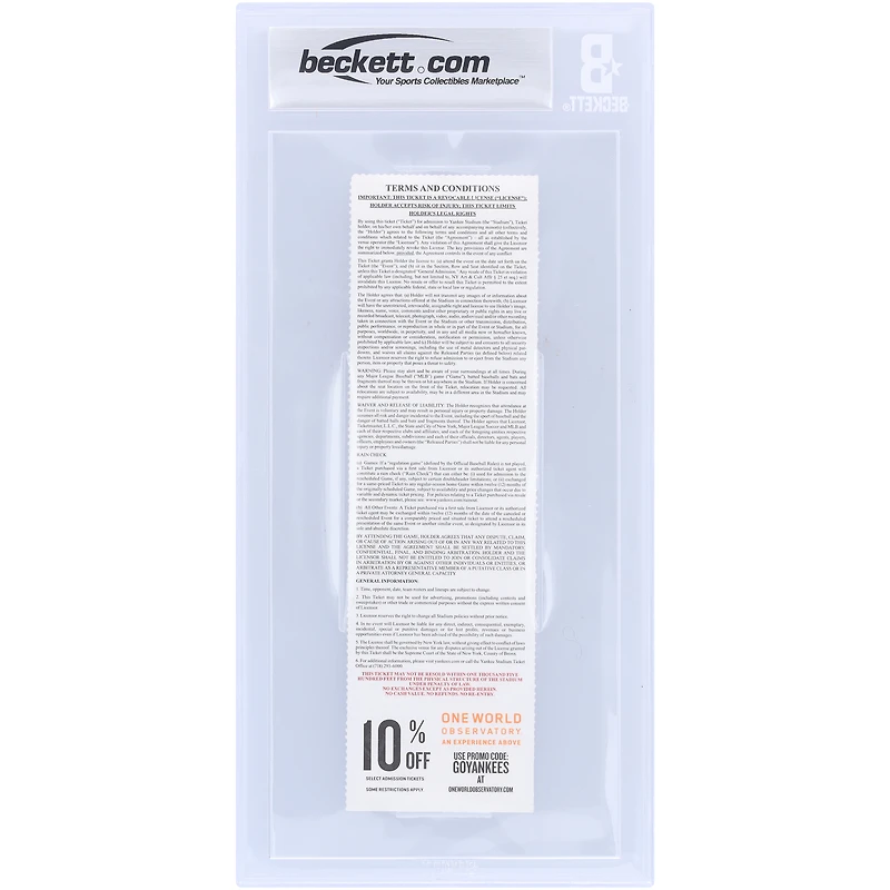 CC Sabathia New York Yankees Autographed Beckett Fanatics Witnessed Authenticated Ticket from March 31, 2019