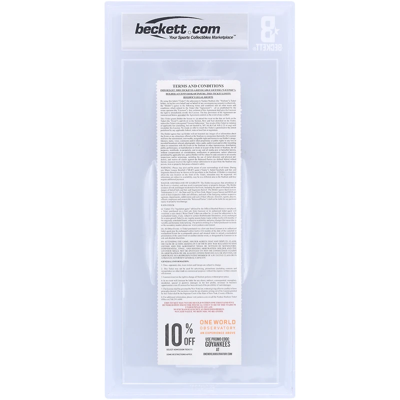 CC Sabathia New York Yankees Autographed Beckett Fanatics Witnessed Authenticated Ticket from May 31, 2019