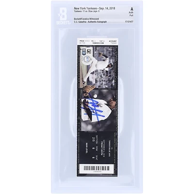 CC Sabathia New York Yankees Autographed Beckett Fanatics Witnessed Authenticated Ticket from September 14, 2018