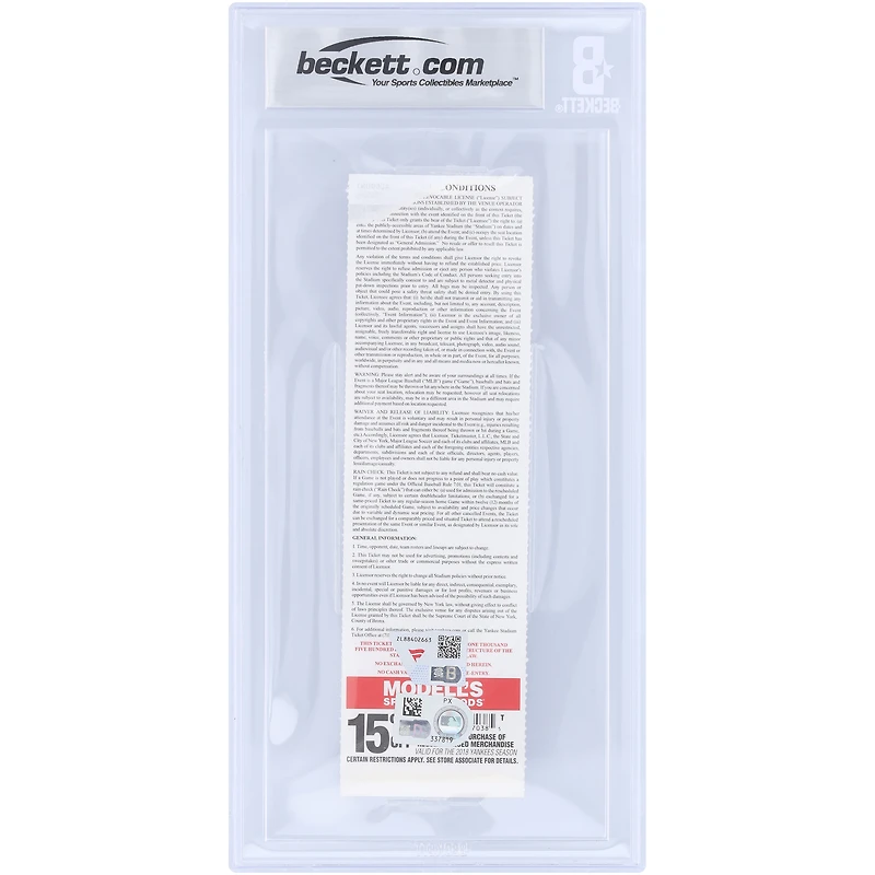 Billet authentifié par Beckett Fanatics Witnessed, daté du 12 août 2018, avec la mention « Victoire en carrière n° 245 » et autographié par CC Sabathia des Yankees de New York.