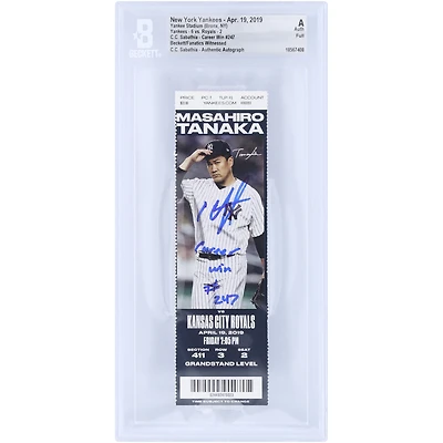 Billet authentifié par Beckett Fanatics Witnessed, daté du 19 avril 2019, avec la mention « Victoire en carrière n° 247 » et autographié par CC Sabathia des Yankees de New York.