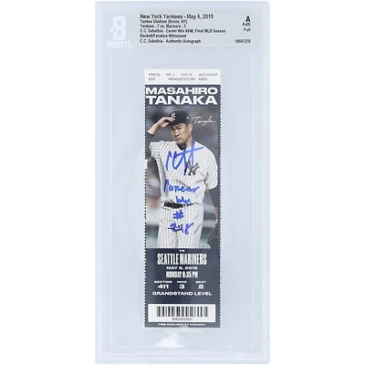 Billet authentifié par Beckett Fanatics Witnessed, daté du 6 mai 2019, avec la mention « Victoire en carrière n° 248 » et autographié par CC Sabathia des Yankees de New York.