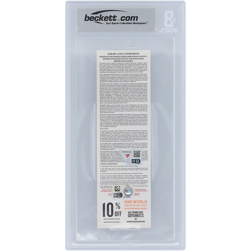 Billet authentifié 9/10 des Yankees de New York signé CC Sabathia, dernière victoire en carrière, dont les fans de Beckett ont été témoins, du 24 juin 2019, avec l'inscription « Dernière victoire en carrière »