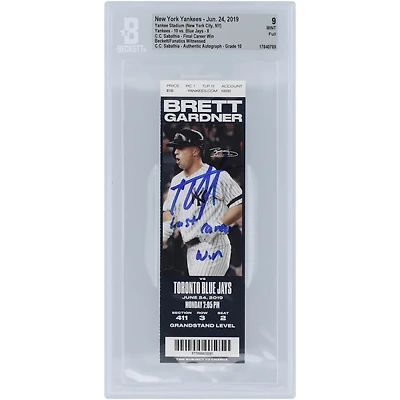 Billet authentifié 9/10 des Yankees de New York signé CC Sabathia, dernière victoire en carrière, dont les fans de Beckett ont été témoins, du 24 juin 2019, avec l'inscription « Dernière victoire en carrière »