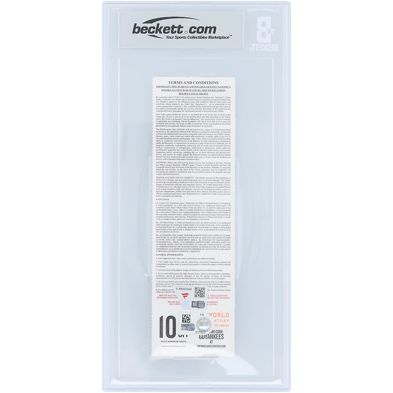 Billet authentifié par Beckett Fanatics Witnessed, signé par CC Sabathia, pour sa dernière saison en MLB, le 18 juin 2019.