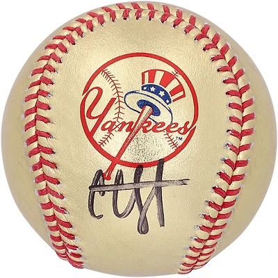 Casquette de baseball en cuir doré Rawlings autographiée par CC Sabathia des Yankees de New York