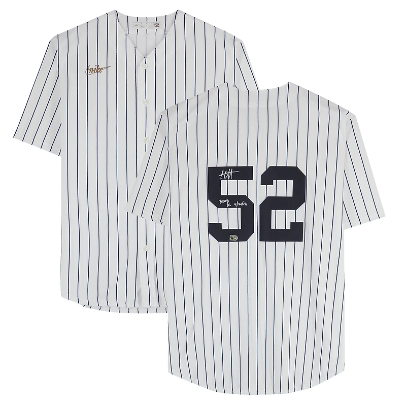 Maillot réplique blanc Nike Cooperstown autographié par CC Sabathia des Yankees de New York avec inscription « 3000k 30/04/19 ».