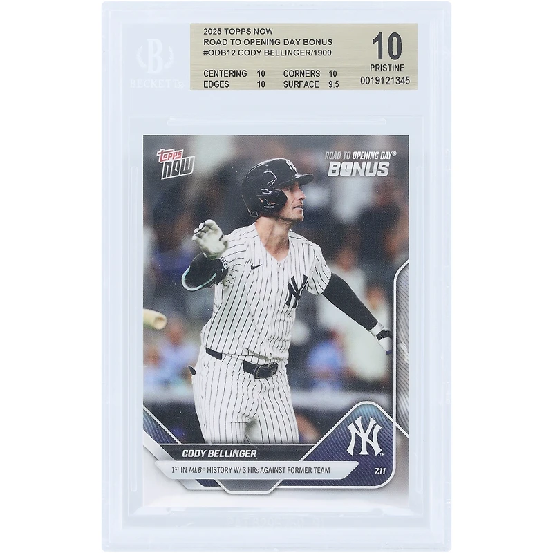 Cody Bellinger New York Yankees 2025 Topps Now 1st in MLB History w/ 3 HRs Against Former Team #ODB12 BGS Authenticated 10 Card - 10,10,10,9.5 Subgrades