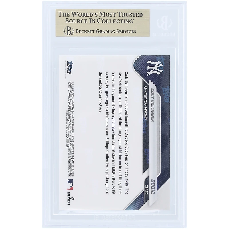 Carte Topps Now 2025 de Cody Bellinger (New York Yankees), 1er de l'histoire de la MLB avec 3 circuits contre son ancienne équipe #ODB12, authentifiée BGS 9.5