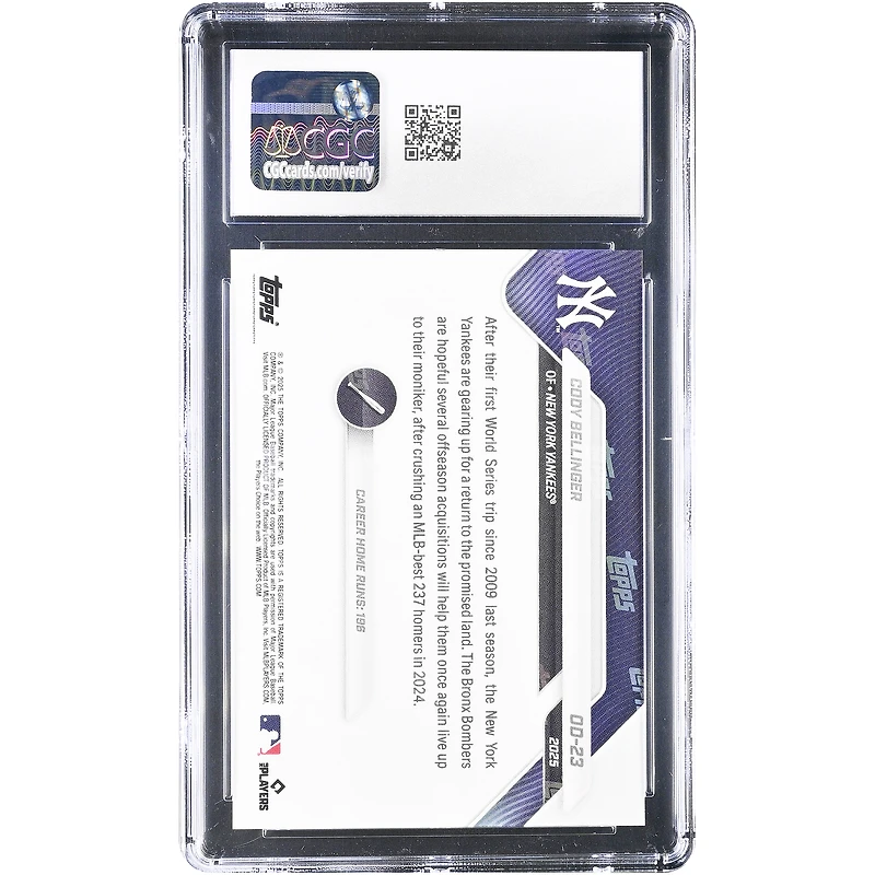 Carte authentifiée CGC 10 authentifiée Cody Bellinger, Yankees de New York, collection Topps Now 2025 « En route pour le jour d'ouverture » ​​n° OD-23