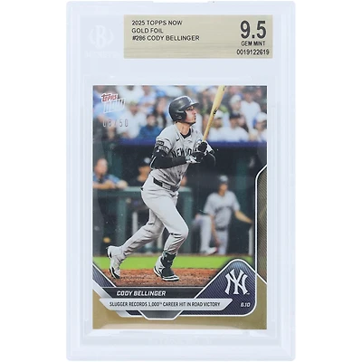 Carte Topps Now Slugger Records 2025 de Cody Bellinger, Yankees de New York, 1000e coup sûr en carrière lors d'une victoire à l'extérieur, feuille d'or n° 286/50, authentifiée BGS 9.5