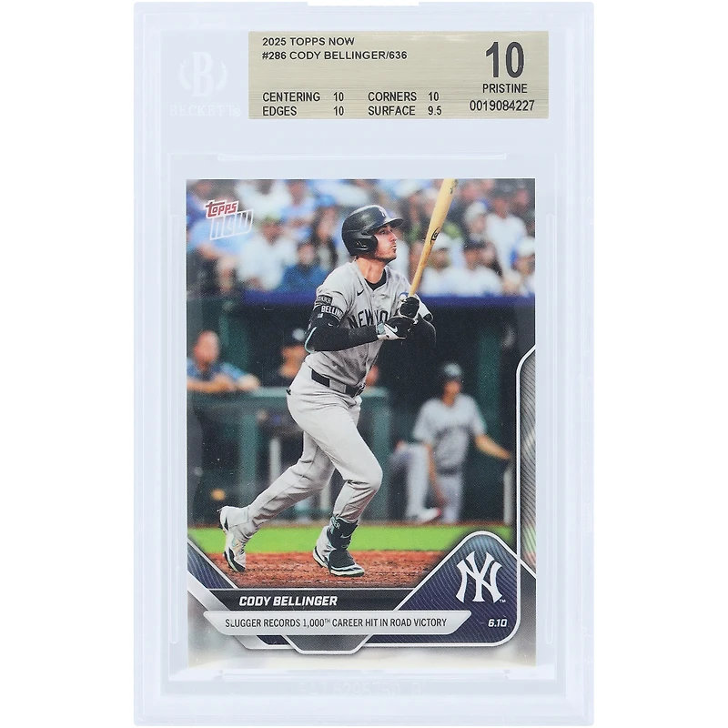 Cody Bellinger New York Yankees 2025 Topps Now Slugger Records 1,000th Career Hit In Road Victory #286 BGS Authenticated 10 Card - 10,10,10,9.5 Subgrades
