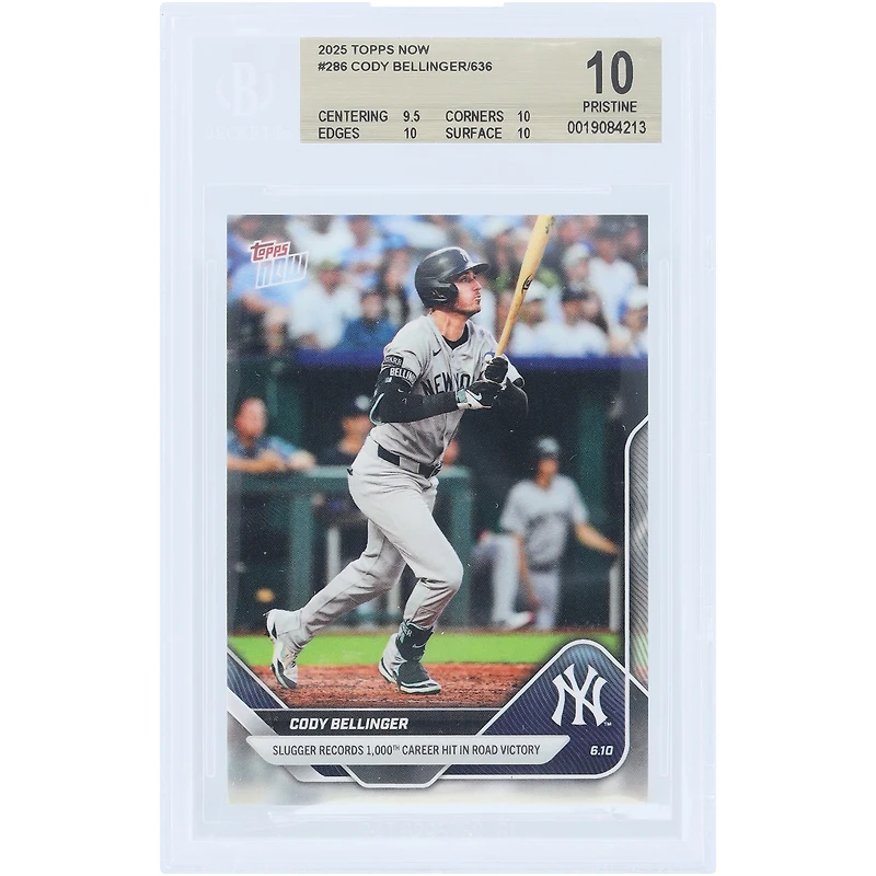 Cody Bellinger New York Yankees 2025 Topps Now Slugger Records 1,000th Career Hit In Road Victory #286 BGS Authenticated 10 Card - 9.5,10,10,10 Subgrades