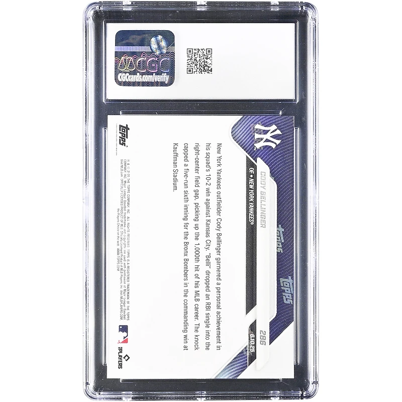 Carte Topps Now Slugger 2025 de Cody Bellinger, Yankees de New York : 1 000e coup sûr en carrière lors d'une victoire à l'extérieur (n° 286), authentifiée CGC 9.5.