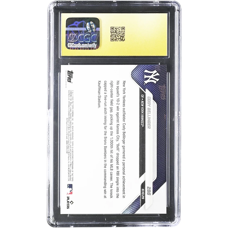 Cody Bellinger New York Yankees 2025 Topps Now Slugger Records 1,000th Career Hit in Road Victory #286 CGC Authenticated PRISTINE 10 Card