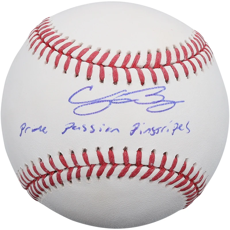 Balle de baseball autographiée par Cody Bellinger des Yankees de New York avec inscription « Fierté, Passion et Rayures »
