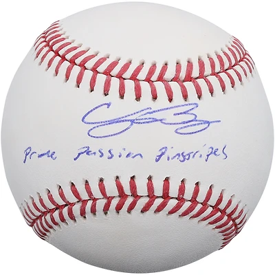 Balle de baseball autographiée par Cody Bellinger des Yankees de New York avec inscription « Fierté, Passion et Rayures »