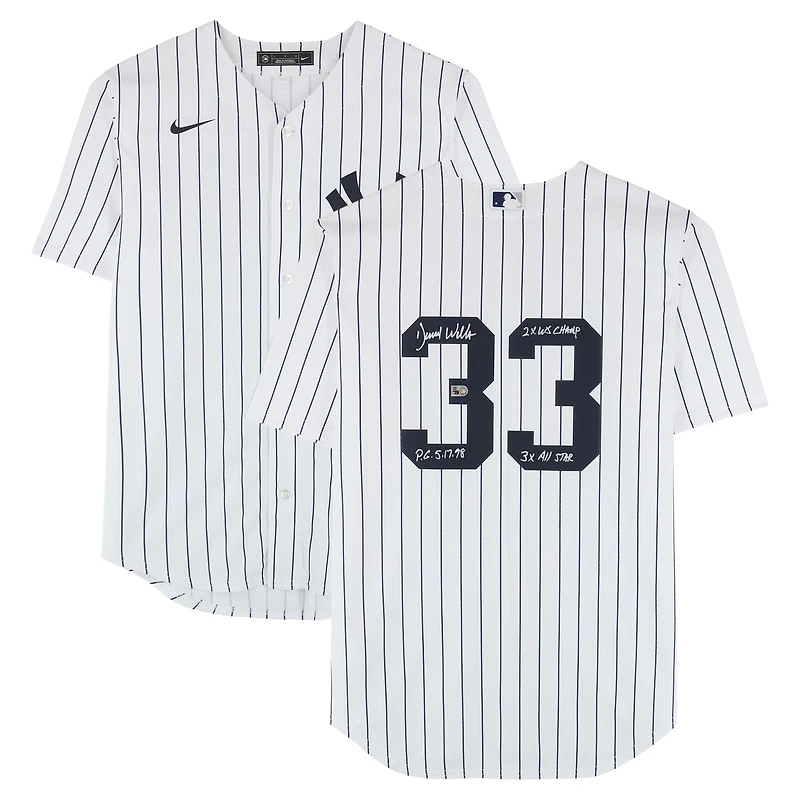 David Wells New York Yankees Autographed White Nike Replica Jersey with Multiple Inscriptions