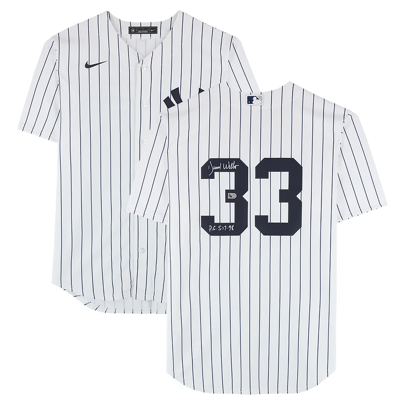 Maillot réplique blanc Nike autographié par David Wells des Yankees de New York, avec inscription « P.G. 17/05/98 ».