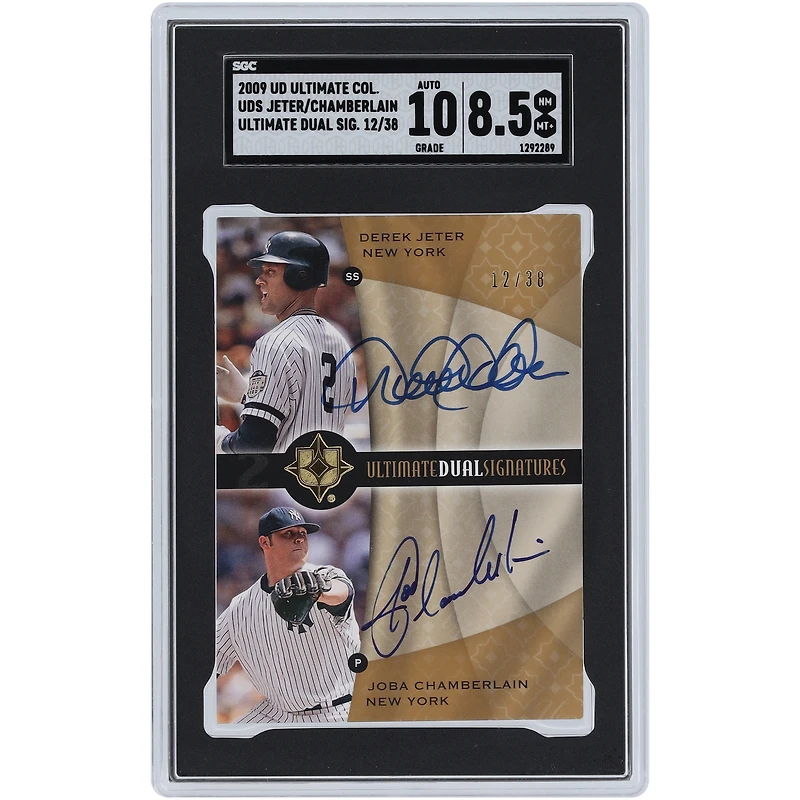 Derek Jeter and Joba Chamberlain New York Yankees Autographed 2009 Upper Deck Ultimate Collection Ultimate Dual Signatures #UDS-3 #12/38 SGC Authenticated 8.5/10 Card