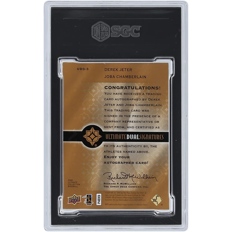 Derek Jeter and Joba Chamberlain New York Yankees Autographed 2009 Upper Deck Ultimate Collection Ultimate Dual Signatures #UDS-3 #12/38 SGC Authenticated 8.5/10 Card