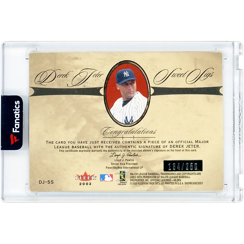 Carte autographiée de Derek Jeter (New York Yankees) - Fleer Showcase Sweet Sigs 2003 #DJ-SS #134/250