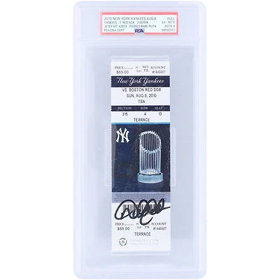 Derek Jeter New York Yankees Autographed 2,874th Hit to Pass Babe Ruth on the All-Time Hits List PSA Authenticated / Ticket from August 8