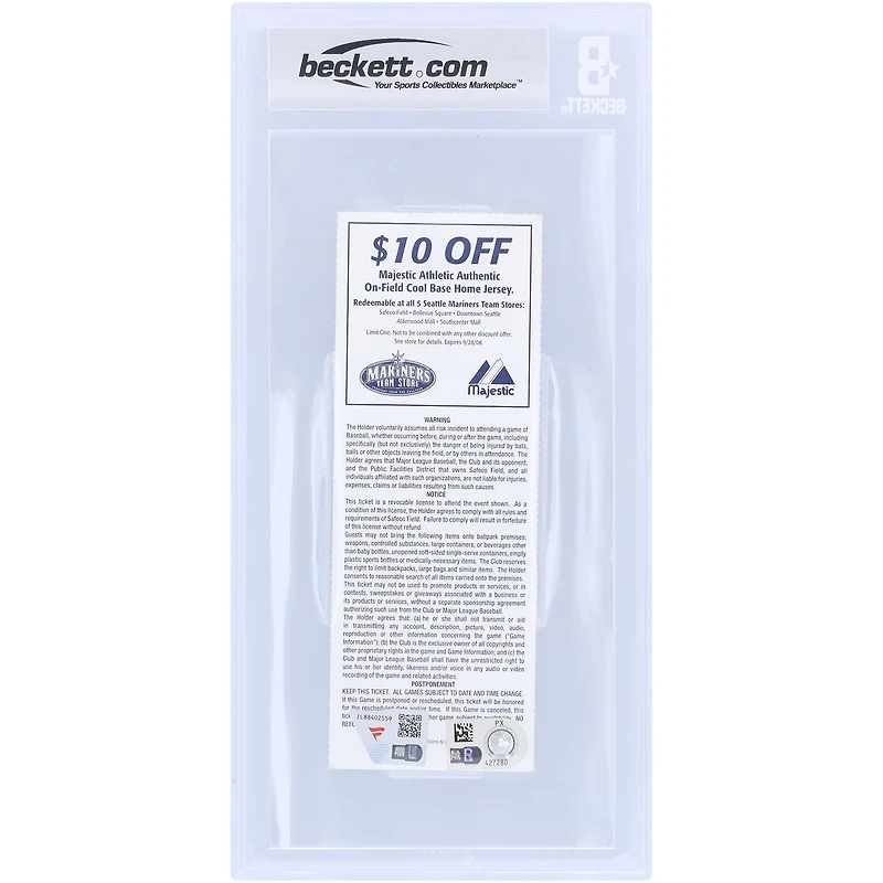 Derek Jeter New York Yankees Autographed Career RBI #1000 Beckett Fanatics Witnessed Authenticated 7/10 Ticket from September 7, 2008 with "1000th Career RBI" Inscription