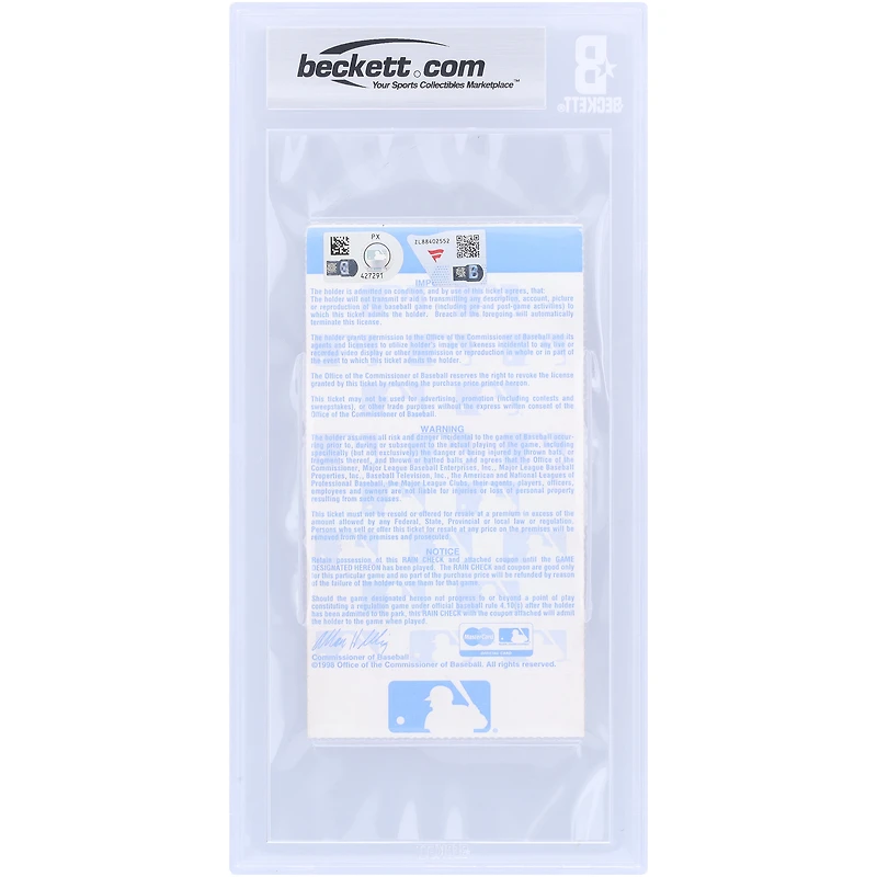 Billet autographié par Derek Jeter des Yankees de New York, Beckett Fanatics Witnessed, authentifié 6/10, du 18 octobre 1998, avec l'inscription « 98 WS Champs »
