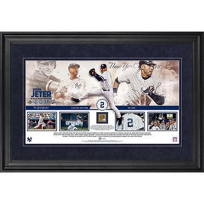 Derek Jeter, Yankees de New York : tableau encadré 25 x 45 cm retraçant sa carrière au Temple de la renommée, avec une capsule de terre utilisée en match – Édition limitée à 500 exemplaires