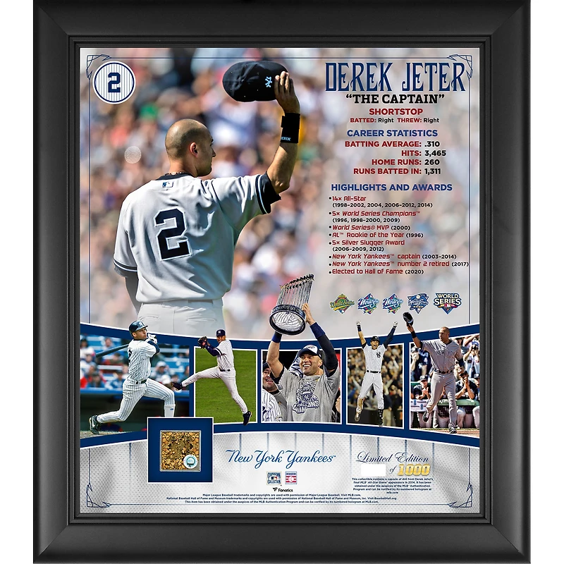Derek Jeter New York Yankees Framed 15" x 17" Hall of Fame Career Collage with a Capsule of Game-Used Dirt - Limited Edition of 1000
