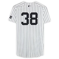 Maillot Nike blanc à rayures fines n° 38 de Devin Williams, porté par les Yankees de New York lors du match contre les Cubs de Chicago, le 13 juillet 2025
