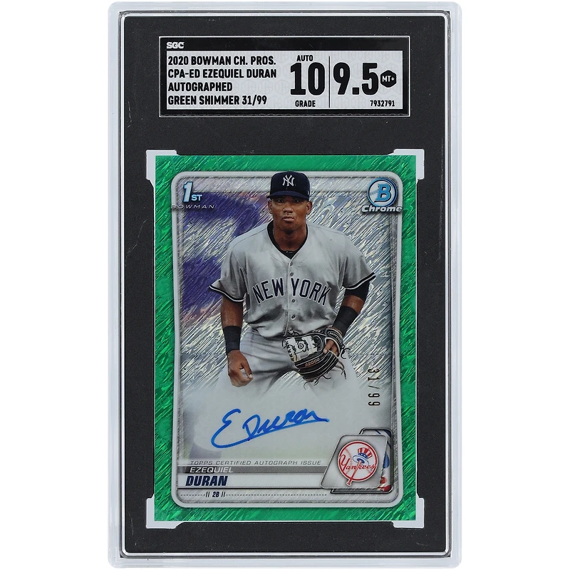 Carte autographiée 2020 Bowman Chrome 1er Bowman Green Shimmer #CPA-ED #31/99 SGC authentifiée 9,5/10 par Ezequiel Duran des Yankees de New York