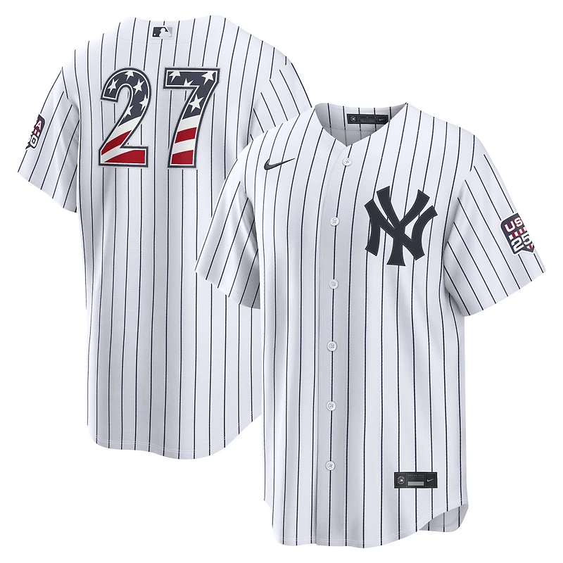 Maillot Nike blanc USA 250 Stadium des Yankees de New York pour homme, Giancarlo Stanton, édition spéciale 4 juillet