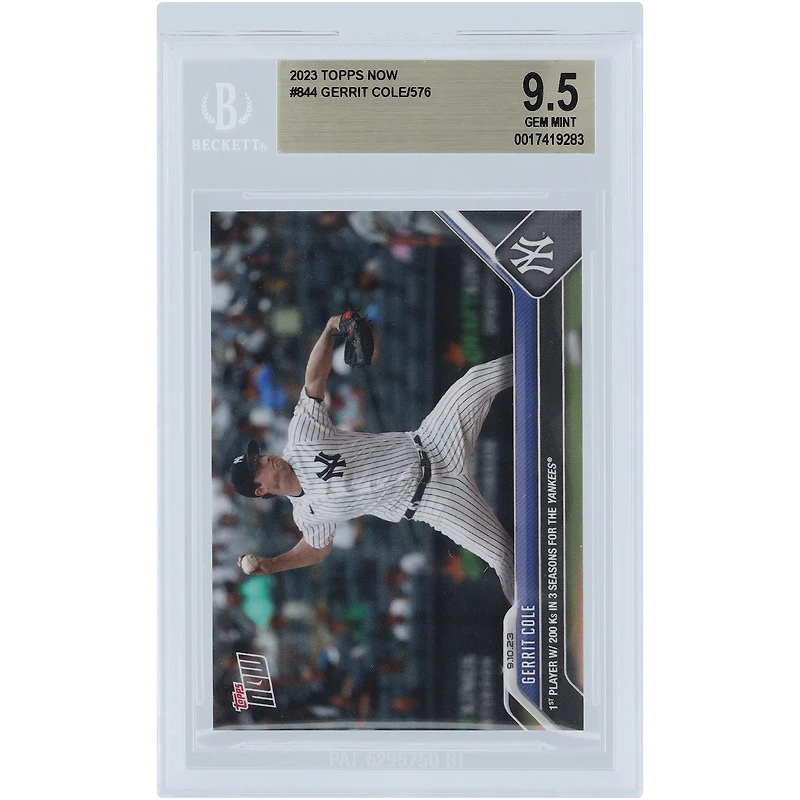 Gerrit Cole New York Yankees 2023 Topps Now 1st Player with 200K in 3 Seasons for the Yankees #844 BGS Authenticated 9.5 Card