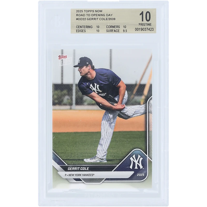 Gerrit Cole, Yankees de New York, collection Topps Now 2025, Road to Opening Day, carte n° OD-22 authentifiée par BGS (10 cartes) - Sous-notes : 10, 10, 10, 9,5