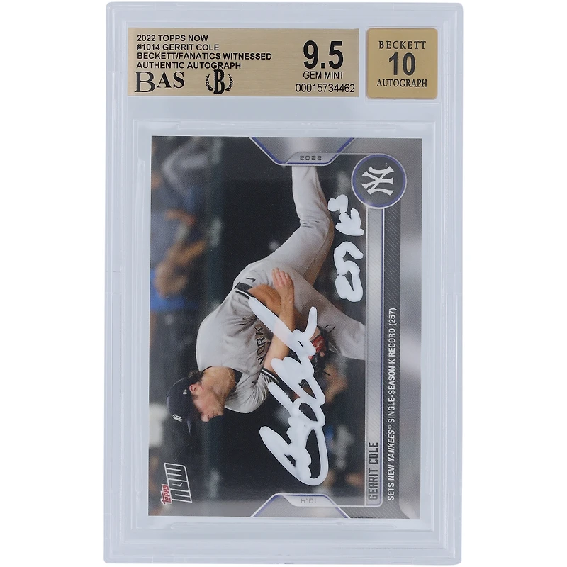 Gerrit Cole New York Yankees Autographed 2022 Topps Now #1014 Beckett Fanatics Witnessed Authenticated 9.5/10 Card with "257 Ks" Inscription