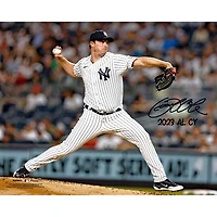 Photographie de lanceur en maillot blanc autographiée par Gerrit Cole des Yankees de New York pour le trophée Cy Young 2023 de la Ligue américaine 16" x 20" avec l'inscription "23 AL Cy Young"